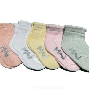 Baby Cotton Ankle Socks, Pastel Colours, Knit Pattern Design, Pack of 5 Pairs