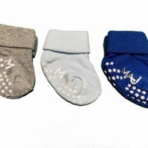 Baby Non-Slip Socks, Fold-Over Cuff, Star Grip Pattern, 3 Pairs