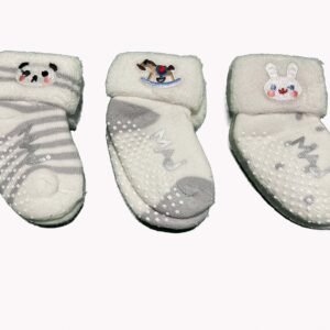 Baby Non-Slip Socks, Soft Cotton with Cute Embroidered Designs, Anti-Skid Grips, 3 Pairs