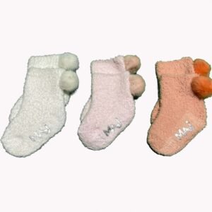 Cozy Pom Pom Fuzzy Socks, Soft Plush, 3 Pairs