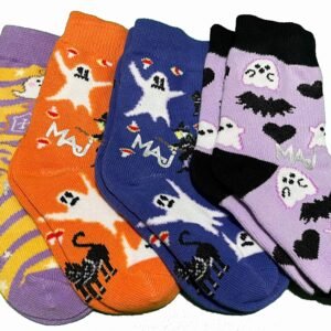 Halloween Ghost Pattern Crew Socks, Fun Novelty Design, 4 Pairs